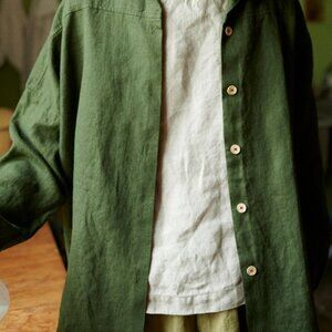 Linenfox Linen Shirt in Pine Green